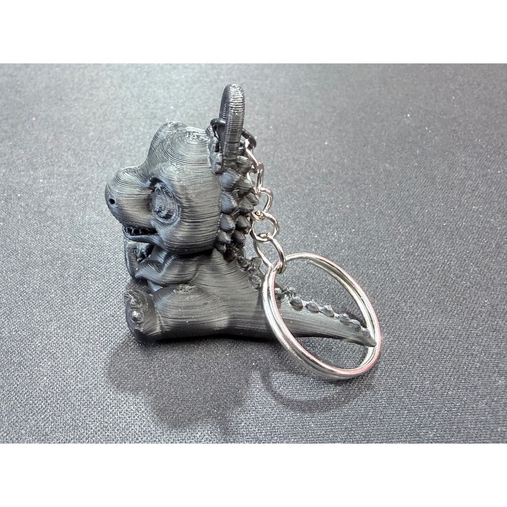 3D Printed Baby Dinosaur Keychain Metallic Charcoal Cute T-Rex Accessory - Picture 4 of 4